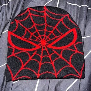 Superhero Spider Web Kids Beanie - Black and Red